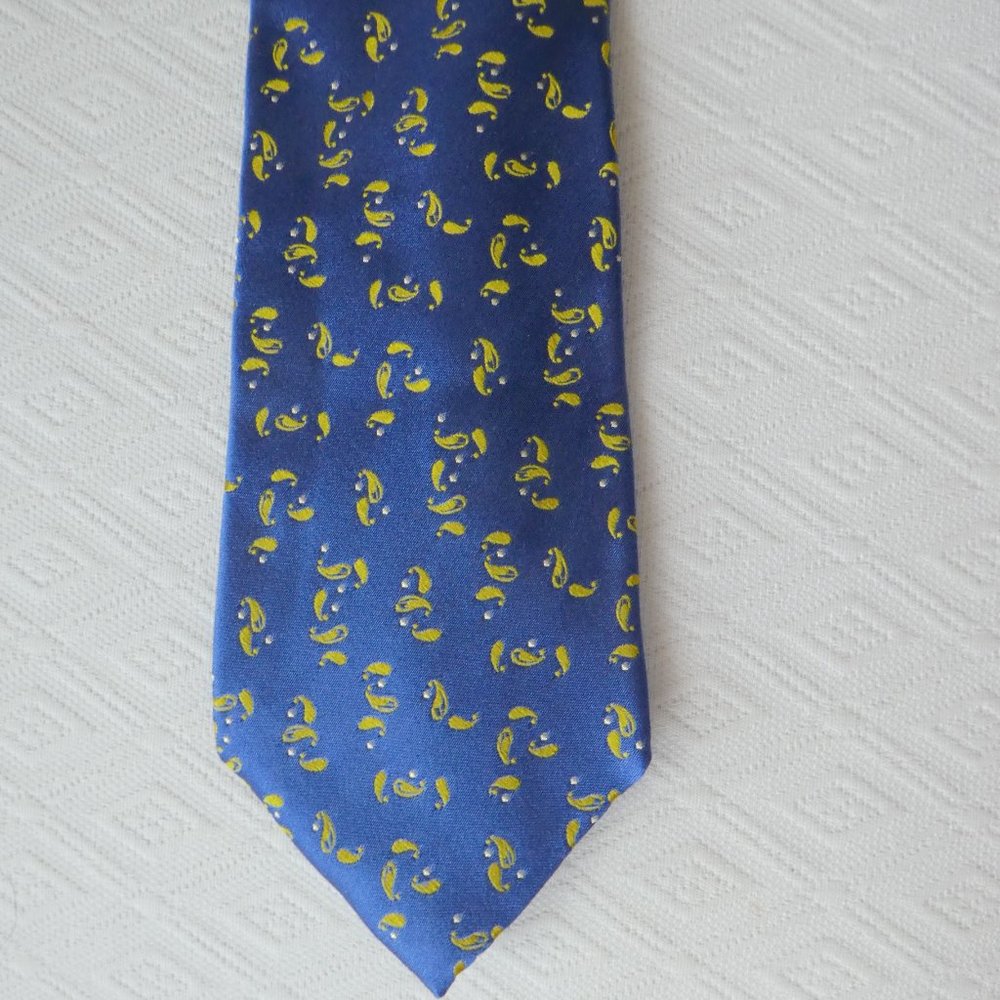 ERMENEGILDA ZEGNA blue gold paisley silk tie new